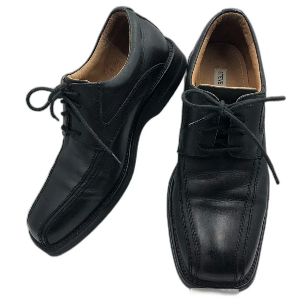 Steve Madden Men's Black Leather Oxford Shoes Square Toe P-Tango Size 9.5